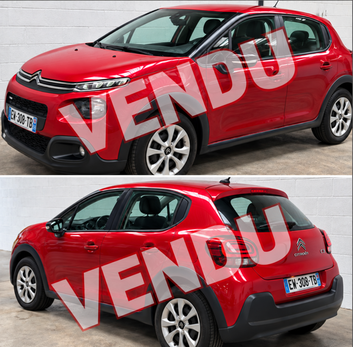 Citroën C3 rouge vendu, vues avant et arrière